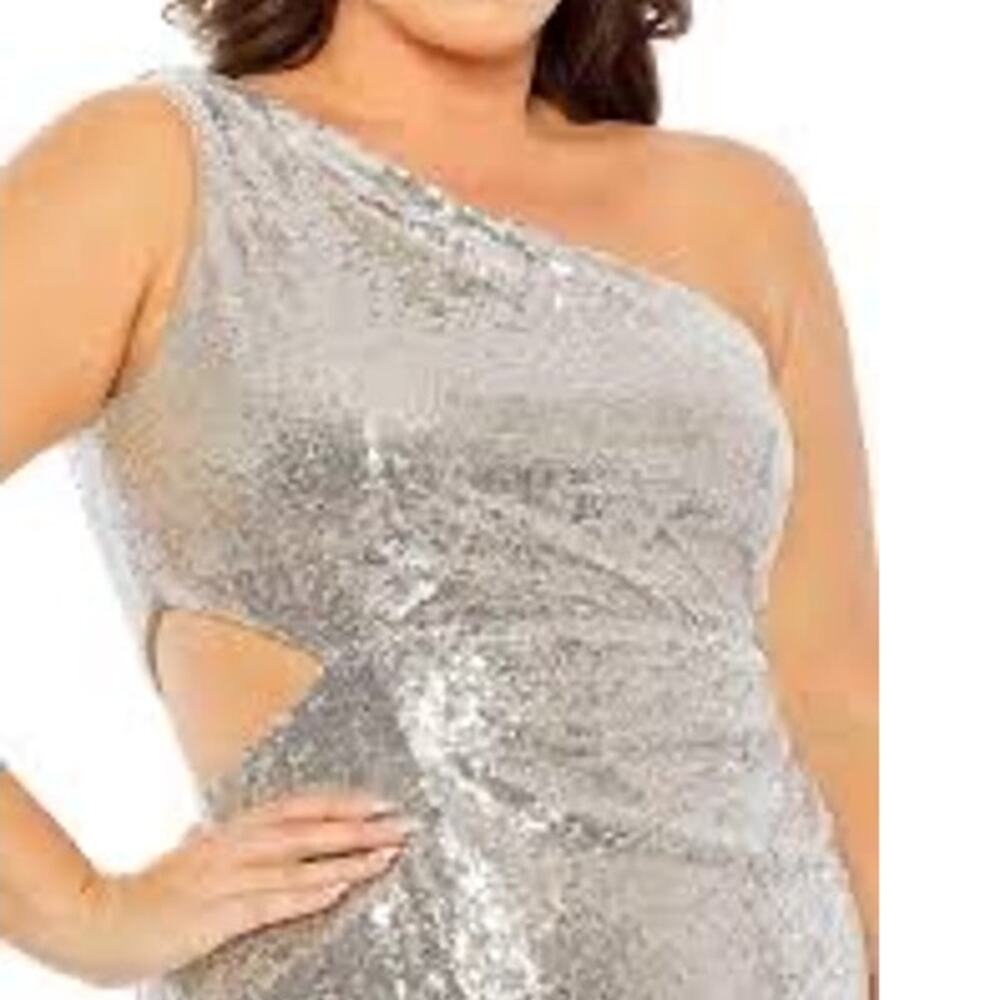 NWT Mac Duggal Silver Sequin One Shoulder Column Gown Cut Out Size 20W - Picture 2 of 6